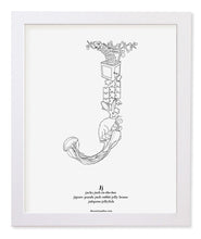 Load image into Gallery viewer, Letter J 8&quot;x10&quot; Print, White Wooden Frame  ($40)

