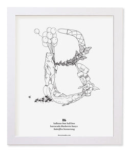 Letter B 8"x10" Print, White Wooden Frame  ($40)